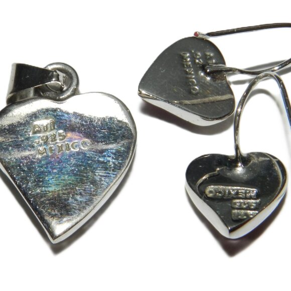 ATI Red Jasper Sterling Silver Mexico Earrings And Heart Shape Pendant Very Rare - Picture 6 of 10